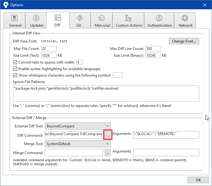 Cấu hình Beyond Compare trong Sourcetree 5.