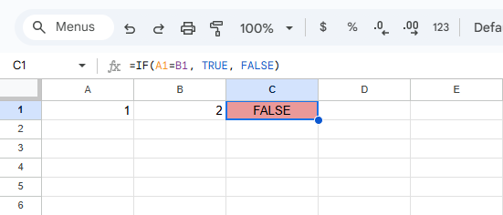 Ô có giá trị FALSE sẽ được tô màu đỏ.